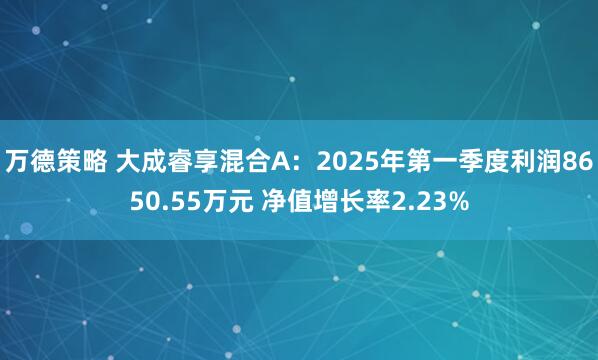 万德策略 大成睿享混合A：2025年第一季度利润8650.55万元 净值增长率2.23%